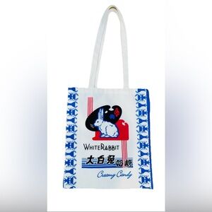 White Rabbit Creamy Candy Tote Bag White, Blue, Red, and Black